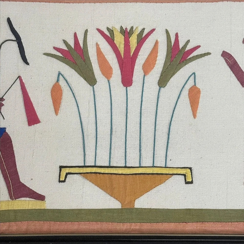 Vintage Handmade Egyptian Papyrus Framed Wall Art Horus Anubis Isis 49